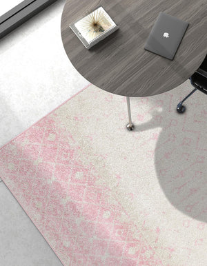 Ivory and Pink 10' x 13' Tribal Trellis Rectangle Area Rug Geometric Southwestern Inspired Durable Carpet for Home Interior Design for Sale at Rug Engine