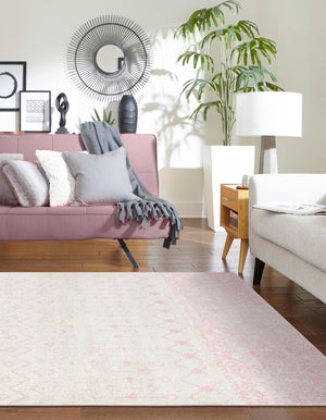 Ivory and Pink 10' x 13' Tribal Trellis Rectangle Area Rug Geometric Southwestern Inspired Durable Carpet for Home Interior Design for Sale at Rug Engine