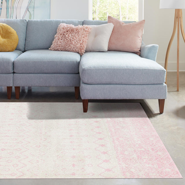 Ivory and Pink 10' x 13' Tribal Trellis Rectangle Area Rug Geometric Southwestern Inspired Durable Carpet for Home Interior Design for Sale at Rug Engine