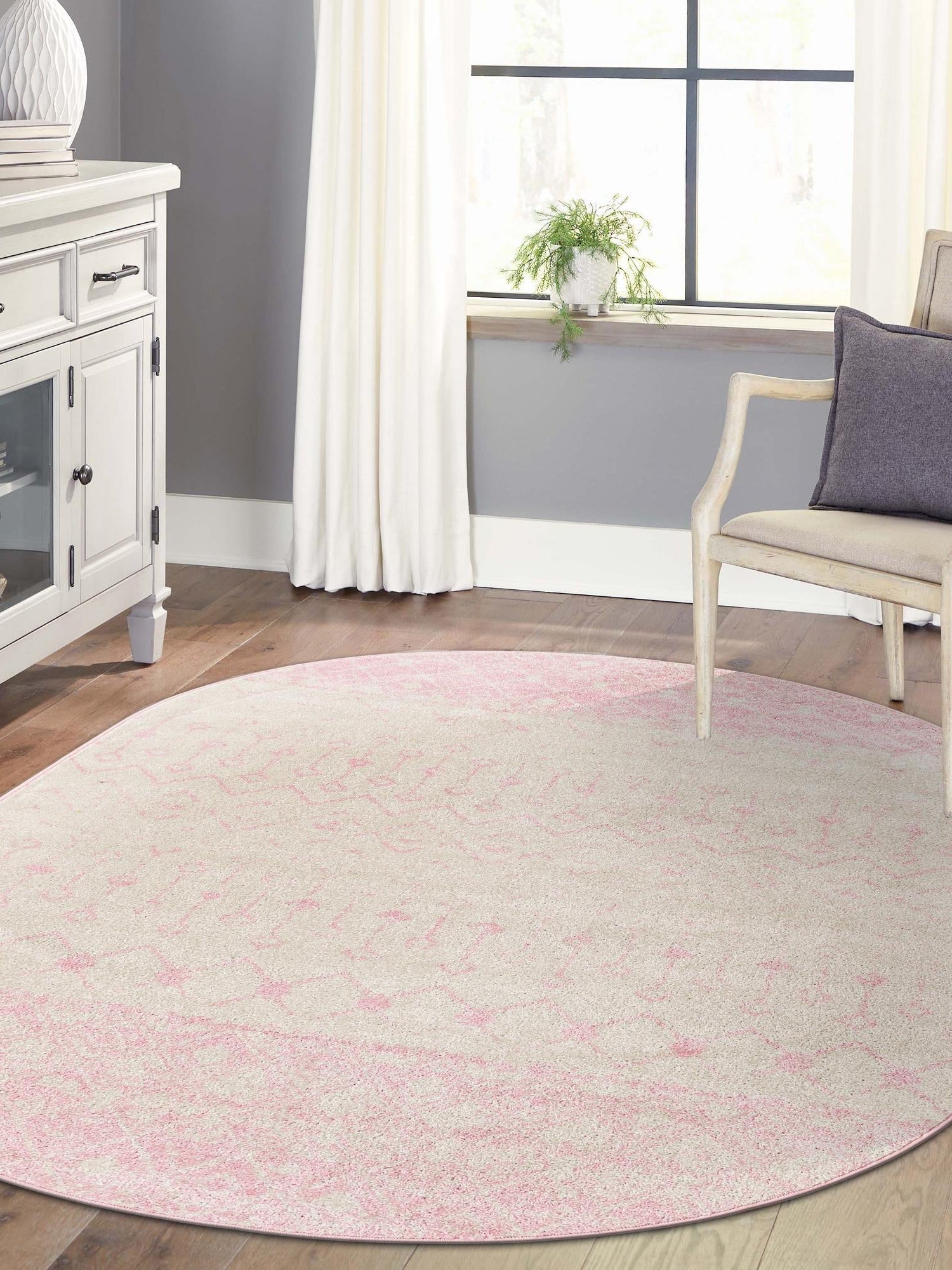Ivory and Pink 5' 3 x 8' Tribal Trellis Oval Area Rug Geometric Southwestern Inspired Durable Carpet for Home Interior Design for Sale at Rug Engine