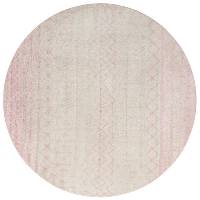 Ivory and Pink 10' x 10' Tribal Trellis Round Area Rug Geometric Southwestern Inspired Durable Carpet for Home Interior Design for Sale at Rug Engine