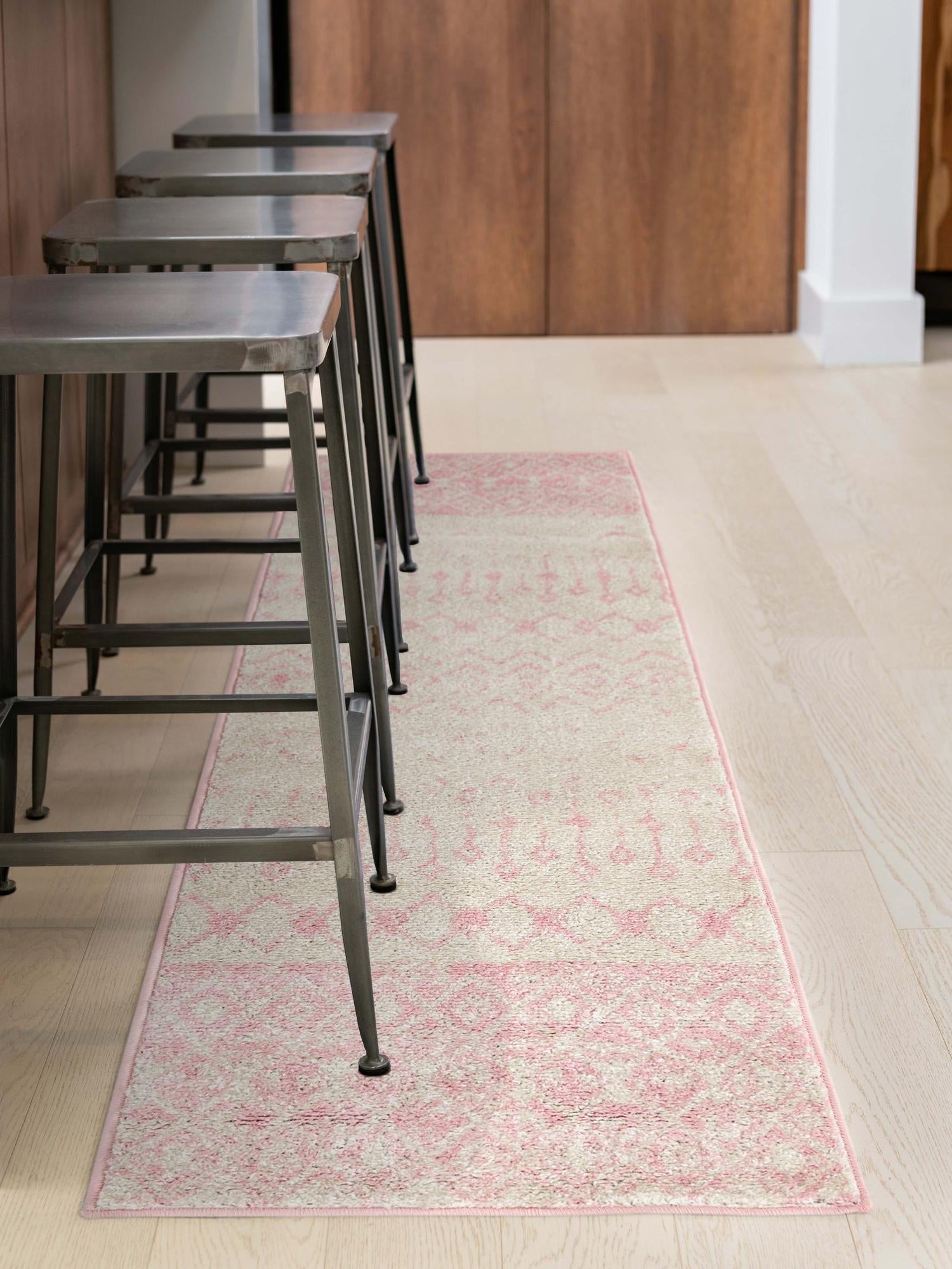 Ivory and Pink 2' x 5' Tribal Trellis Runner Area Rug Geometric Southwestern Inspired Durable Carpet for Home Interior Design for Sale at Rug Engine