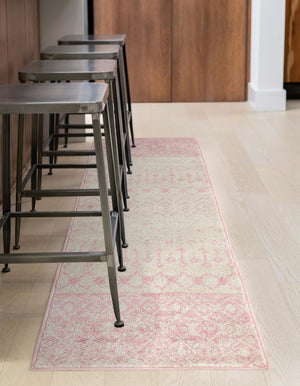 Ivory and Pink 2' x 5' Tribal Trellis Runner Area Rug Geometric Southwestern Inspired Durable Carpet for Home Interior Design for Sale at Rug Engine