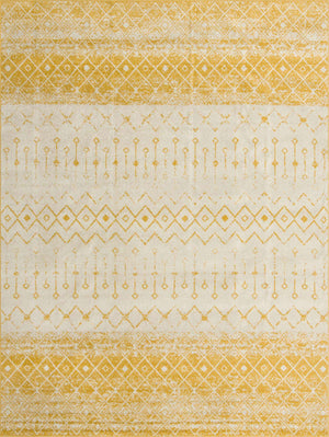 Ivory and Yellow 10' 8 x 14' Tribal Trellis Rectangle Area Rug Geometric Southwestern Inspired Durable Carpet for Home Interior Design for Sale at Rug Engine
