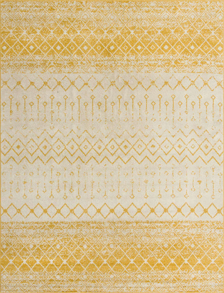 Ivory and Yellow 10' x 13' 1 Tribal Trellis Rectangle Area Rug Geometric Southwestern Inspired Durable Carpet for Home Interior Design for Sale at Rug Engine