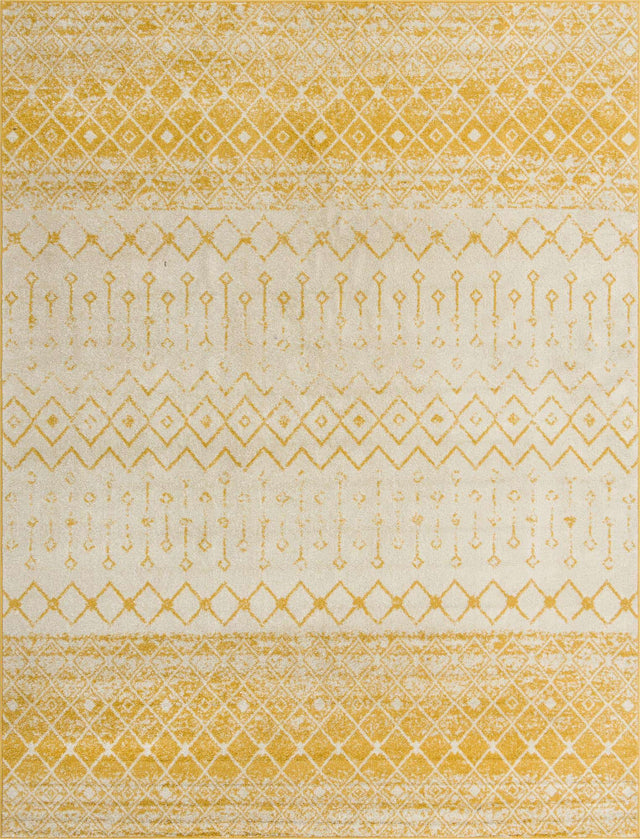 Ivory and Yellow 10' x 13' 1 Tribal Trellis Rectangle Area Rug Geometric Southwestern Inspired Durable Carpet for Home Interior Design for Sale at Rug Engine