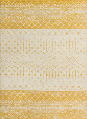 Ivory and Yellow 9' x 12' Tribal Trellis Rectangle Area Rug Geometric Southwestern Inspired Durable Carpet for Home Interior Design for Sale at Rug Engine
