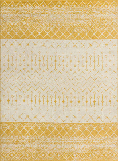 Ivory and Yellow 9' x 12' Tribal Trellis Rectangle Area Rug Geometric Southwestern Inspired Durable Carpet for Home Interior Design for Sale at Rug Engine