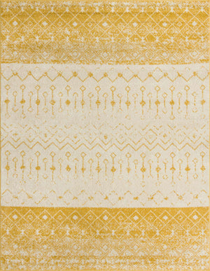 Ivory and Yellow 7' 10 x 10' Tribal Trellis Rectangle Area Rug Geometric Southwestern Inspired Durable Carpet for Home Interior Design for Sale at Rug Engine