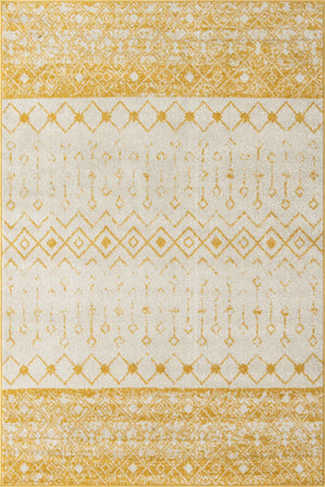 Ivory and Yellow 6' 1 x 9' Tribal Trellis Rectangle Area Rug Geometric Southwestern Inspired Durable Carpet for Home Interior Design for Sale at Rug Engine