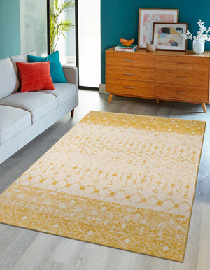 Ivory and Yellow 10' x 13' 1 Tribal Trellis Rectangle Area Rug Geometric Southwestern Inspired Durable Carpet for Home Interior Design for Sale at Rug Engine