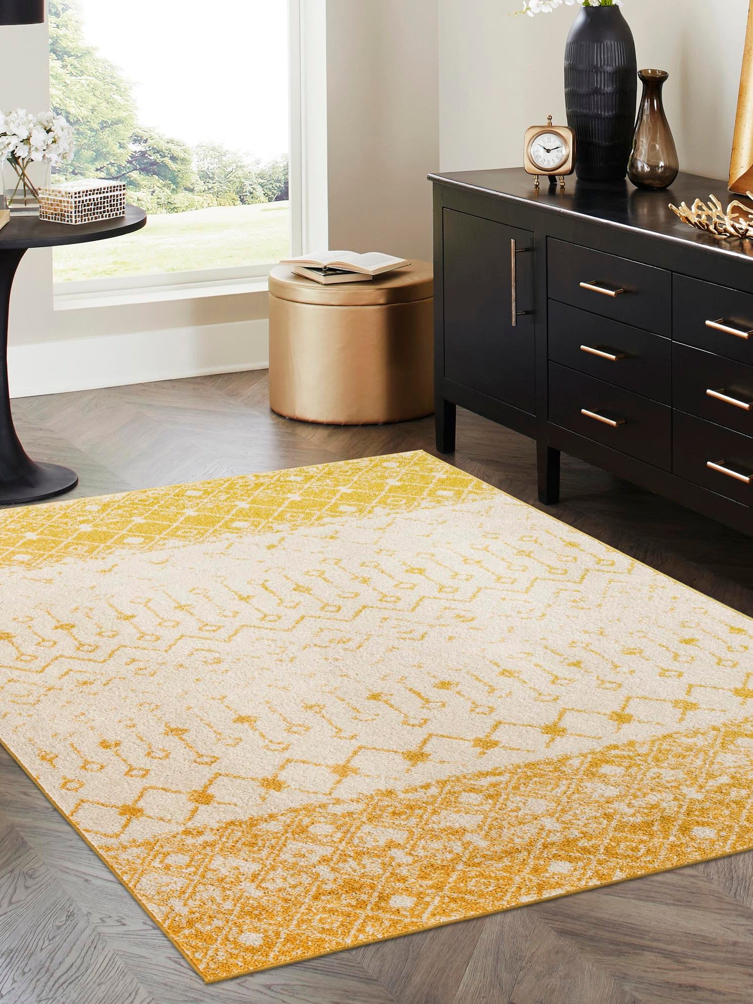 Ivory and Yellow 2' x 3' 1 Tribal Trellis Rectangle Area Rug Geometric Southwestern Inspired Durable Carpet for Home Interior Design for Sale at Rug Engine