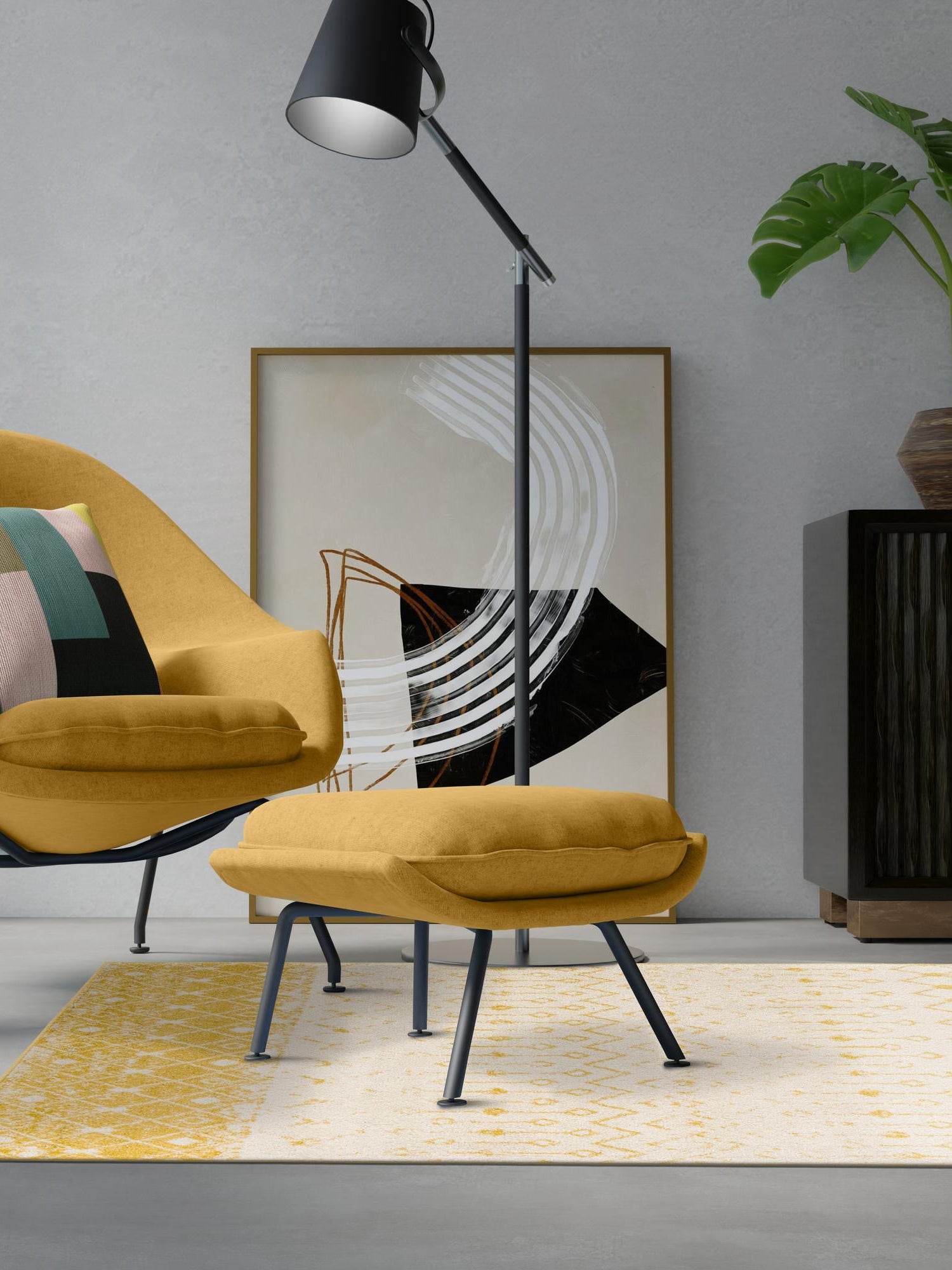 Ivory and Yellow 4' 1 x 6' 1 Tribal Trellis Rectangle Area Rug Geometric Southwestern Inspired Durable Carpet for Home Interior Design for Sale at Rug Engine