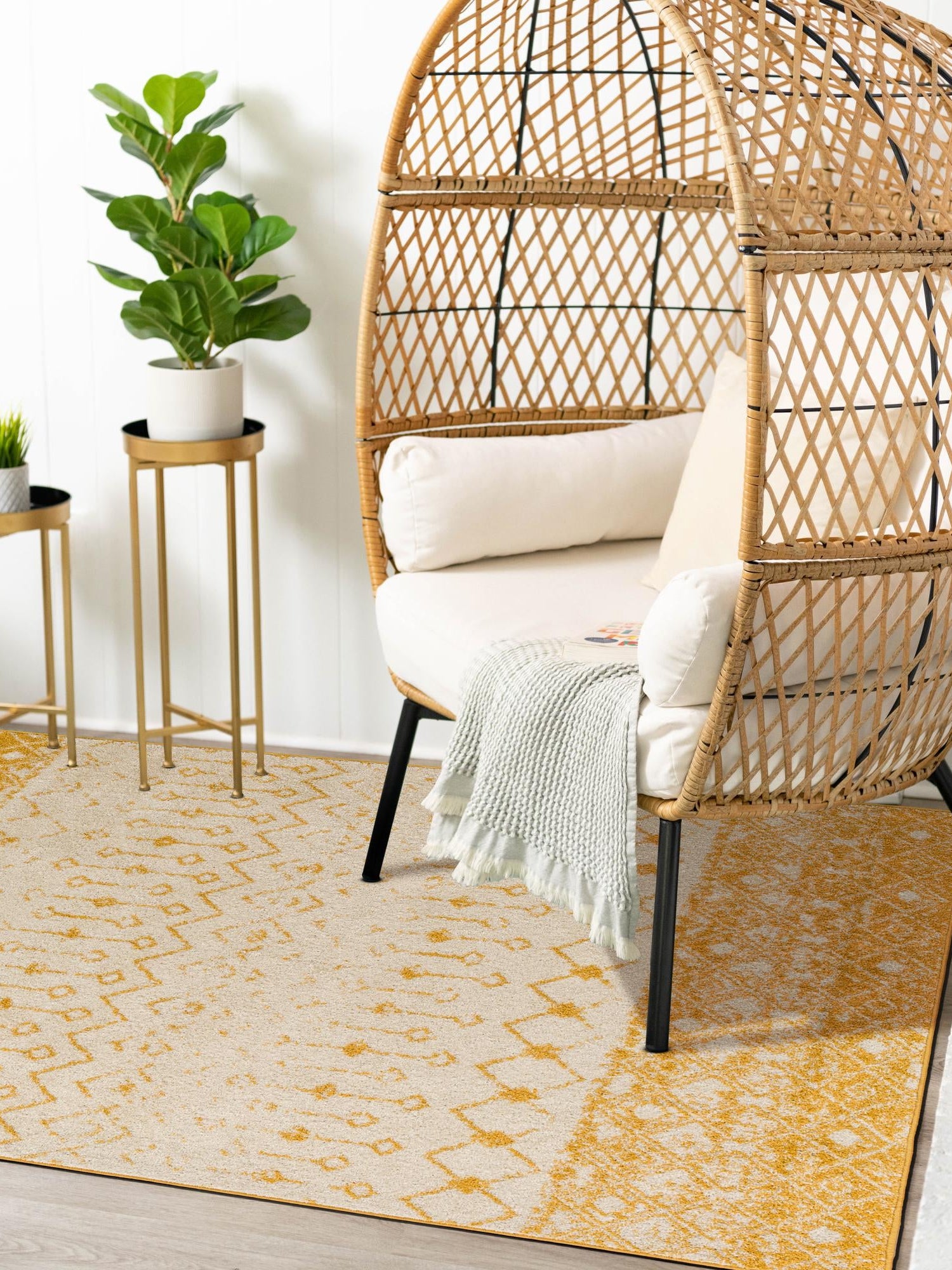 Ivory and Yellow 2' x 3' 1 Tribal Trellis Rectangle Area Rug Geometric Southwestern Inspired Durable Carpet for Home Interior Design for Sale at Rug Engine
