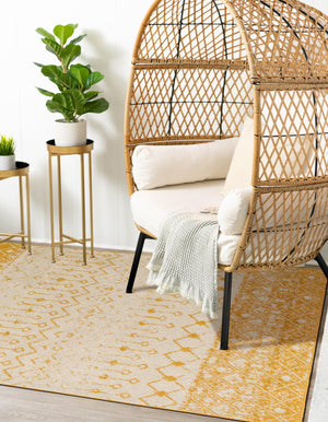 Ivory and Yellow 5' 3 x 8' Tribal Trellis Rectangle Area Rug Geometric Southwestern Inspired Durable Carpet for Home Interior Design for Sale at Rug Engine