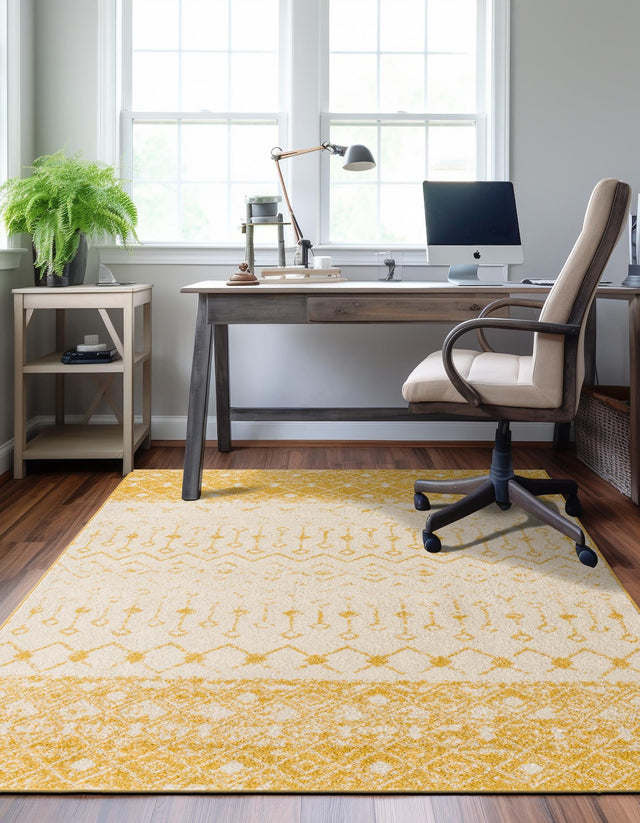 Ivory and Yellow 2' x 3' 1 Tribal Trellis Rectangle Area Rug Geometric Southwestern Inspired Durable Carpet for Home Interior Design for Sale at Rug Engine