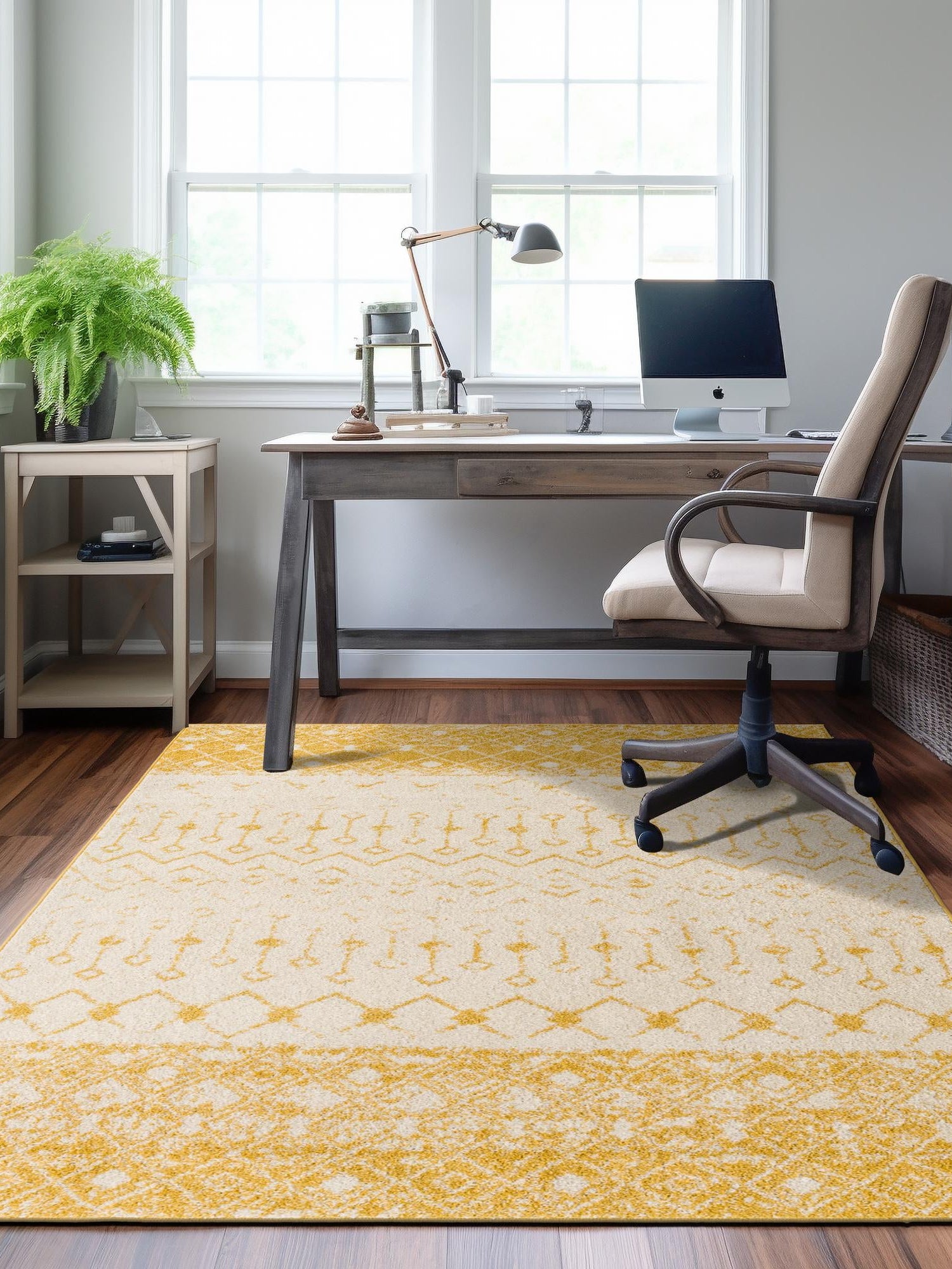 Ivory and Yellow 10' 8 x 14' Tribal Trellis Rectangle Area Rug Geometric Southwestern Inspired Durable Carpet for Home Interior Design for Sale at Rug Engine