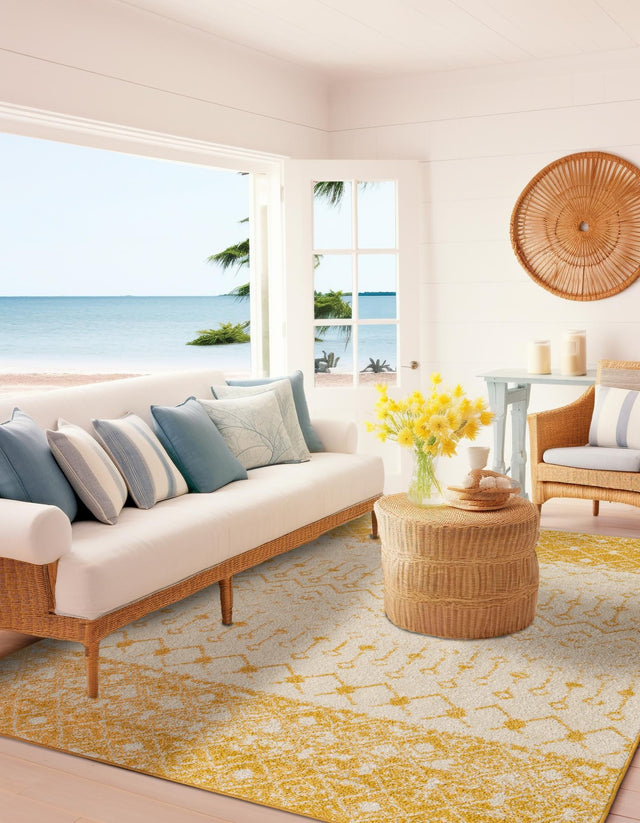 Ivory and Yellow 2' x 3' 1 Tribal Trellis Rectangle Area Rug Geometric Southwestern Inspired Durable Carpet for Home Interior Design for Sale at Rug Engine