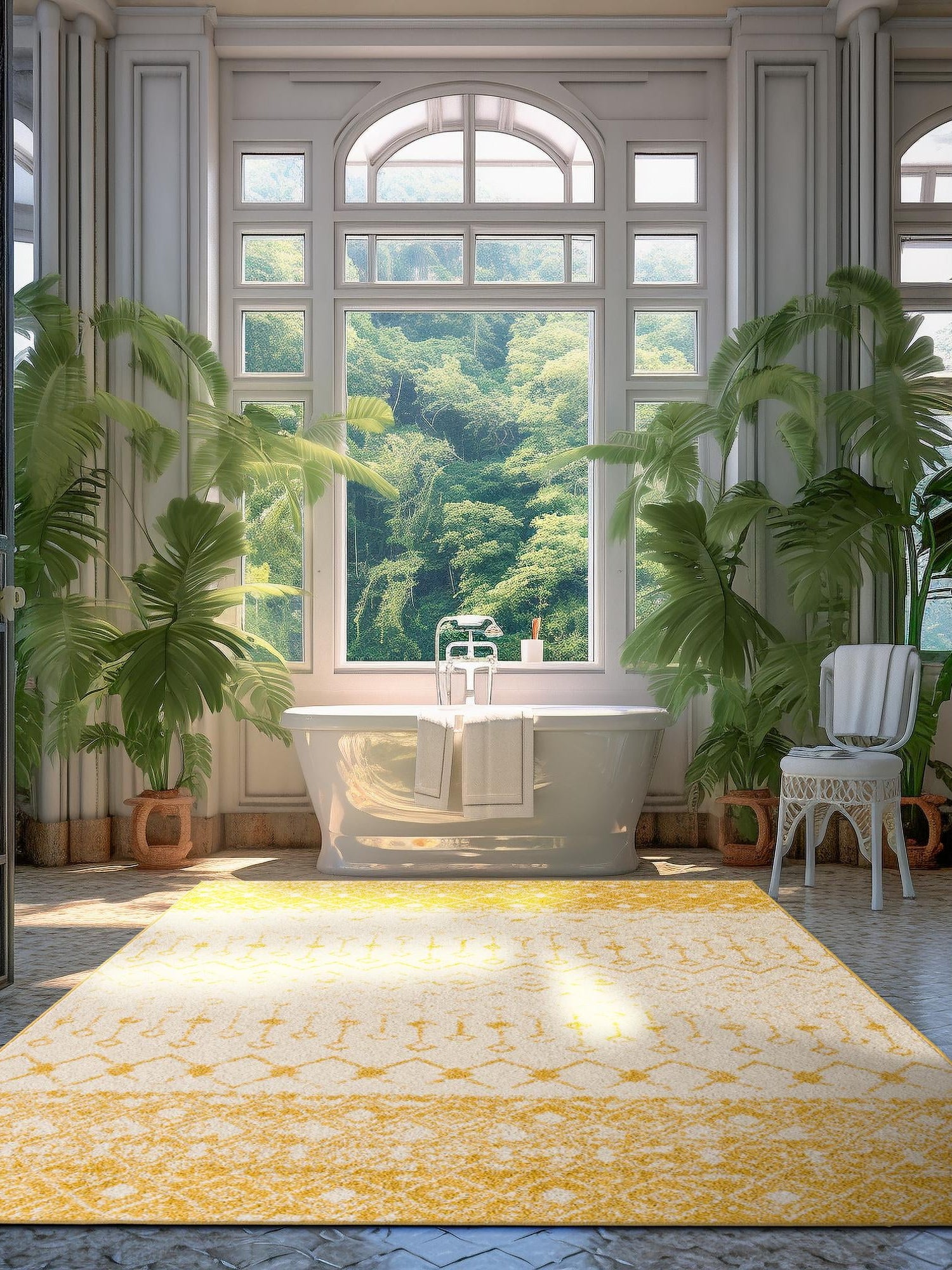 Ivory and Yellow 2' x 3' 1 Tribal Trellis Rectangle Area Rug Geometric Southwestern Inspired Durable Carpet for Home Interior Design for Sale at Rug Engine