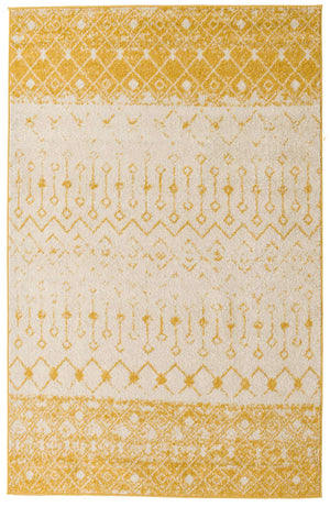 Ivory and Yellow 5' 3 x 8' Tribal Trellis Rectangle Area Rug Geometric Southwestern Inspired Durable Carpet for Home Interior Design for Sale at Rug Engine