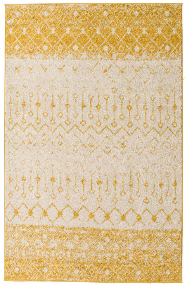 Ivory and Yellow 5' 3 x 8' Tribal Trellis Rectangle Area Rug Geometric Southwestern Inspired Durable Carpet for Home Interior Design for Sale at Rug Engine