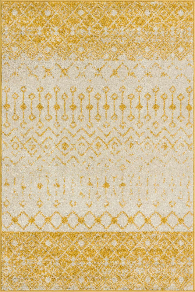 Ivory and Yellow 4' 1 x 6' 1 Tribal Trellis Rectangle Area Rug Geometric Southwestern Inspired Durable Carpet for Home Interior Design for Sale at Rug Engine