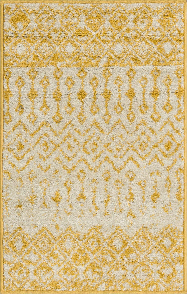 Ivory and Yellow 2' x 3' 1 Tribal Trellis Rectangle Area Rug Geometric Southwestern Inspired Durable Carpet for Home Interior Design for Sale at Rug Engine