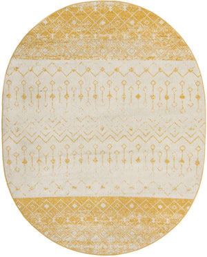 Ivory and Yellow 7' 10 x 10' Tribal Trellis Oval Area Rug Geometric Southwestern Inspired Durable Carpet for Home Interior Design for Sale at Rug Engine