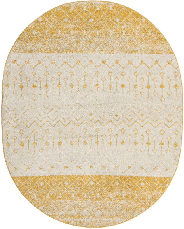 Ivory and Yellow 7' 10 x 10' Tribal Trellis Oval Area Rug Geometric Southwestern Inspired Durable Carpet for Home Interior Design for Sale at Rug Engine
