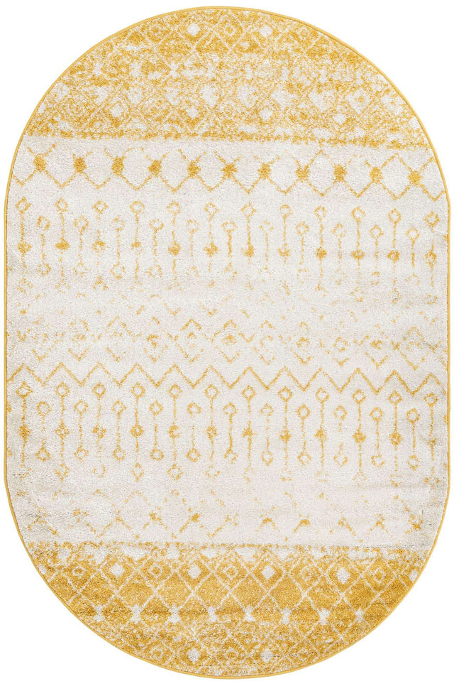 Ivory and Yellow 5' 3 x 8' Tribal Trellis Oval Area Rug Geometric Southwestern Inspired Durable Carpet for Home Interior Design for Sale at Rug Engine