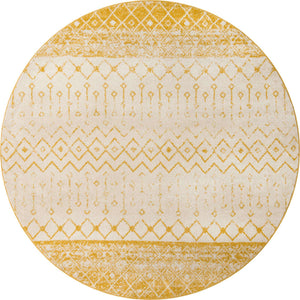Ivory and Yellow 10' x 10' Tribal Trellis Round Area Rug Geometric Southwestern Inspired Durable Carpet for Home Interior Design for Sale at Rug Engine