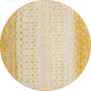Ivory and Yellow 7' 10 x 7' 10 Tribal Trellis Round Area Rug Geometric Southwestern Inspired Durable Carpet for Home Interior Design for Sale at Rug Engine