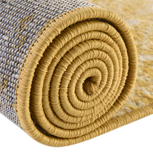 Ivory and Yellow 5' 3 x 5' 3 Tribal Trellis Round Area Rug Geometric Southwestern Inspired Durable Carpet for Home Interior Design for Sale at Rug Engine