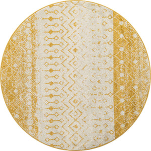 Ivory and Yellow 6' 1 x 6' 1 Tribal Trellis Round Area Rug Geometric Southwestern Inspired Durable Carpet for Home Interior Design for Sale at Rug Engine