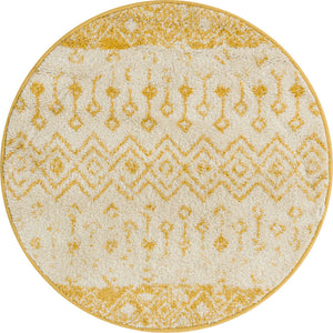 Ivory and Yellow 3' 1 x 3' 1 Tribal Trellis Round Area Rug Geometric Southwestern Inspired Durable Carpet for Home Interior Design for Sale at Rug Engine