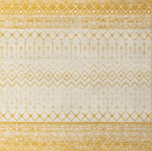 Ivory and Yellow 10' x 10' Tribal Trellis Square Area Rug Geometric Southwestern Inspired Durable Carpet for Home Interior Design for Sale at Rug Engine