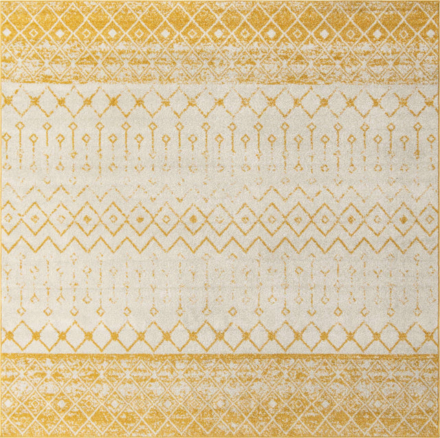 Ivory and Yellow 10' x 10' Tribal Trellis Square Area Rug Geometric Southwestern Inspired Durable Carpet for Home Interior Design for Sale at Rug Engine