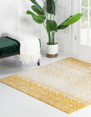 Ivory and Yellow 4' 1 x 4' 1 Tribal Trellis Square Area Rug Geometric Southwestern Inspired Durable Carpet for Home Interior Design for Sale at Rug Engine