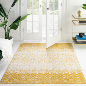 Ivory and Yellow 10' x 10' Tribal Trellis Square Area Rug Geometric Southwestern Inspired Durable Carpet for Home Interior Design for Sale at Rug Engine