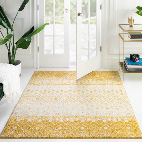 Ivory and Yellow 6' 1 x 6' 1 Tribal Trellis Square Area Rug Geometric Southwestern Inspired Durable Carpet for Home Interior Design for Sale at Rug Engine
