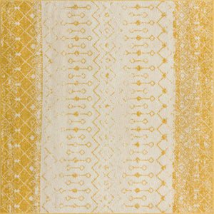 Ivory and Yellow 7' 10 x 7' 10 Tribal Trellis Square Area Rug Geometric Southwestern Inspired Durable Carpet for Home Interior Design for Sale at Rug Engine