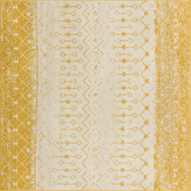 Ivory and Yellow 7' 10 x 7' 10 Tribal Trellis Square Area Rug Geometric Southwestern Inspired Durable Carpet for Home Interior Design for Sale at Rug Engine