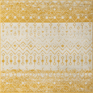 Ivory and Yellow 6' 1 x 6' 1 Tribal Trellis Square Area Rug Geometric Southwestern Inspired Durable Carpet for Home Interior Design for Sale at Rug Engine