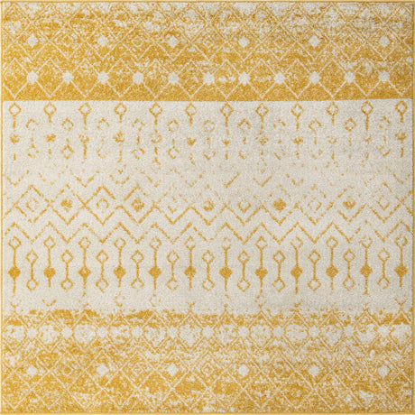 Ivory and Yellow 6' 1 x 6' 1 Tribal Trellis Square Area Rug Geometric Southwestern Inspired Durable Carpet for Home Interior Design for Sale at Rug Engine