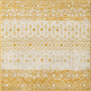 Ivory and Yellow 4' 1 x 4' 1 Tribal Trellis Square Area Rug Geometric Southwestern Inspired Durable Carpet for Home Interior Design for Sale at Rug Engine