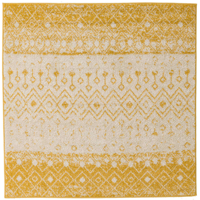 Ivory and Yellow 5' 3 x 5' 3 Tribal Trellis Square Area Rug Geometric Southwestern Inspired Durable Carpet for Home Interior Design for Sale at Rug Engine