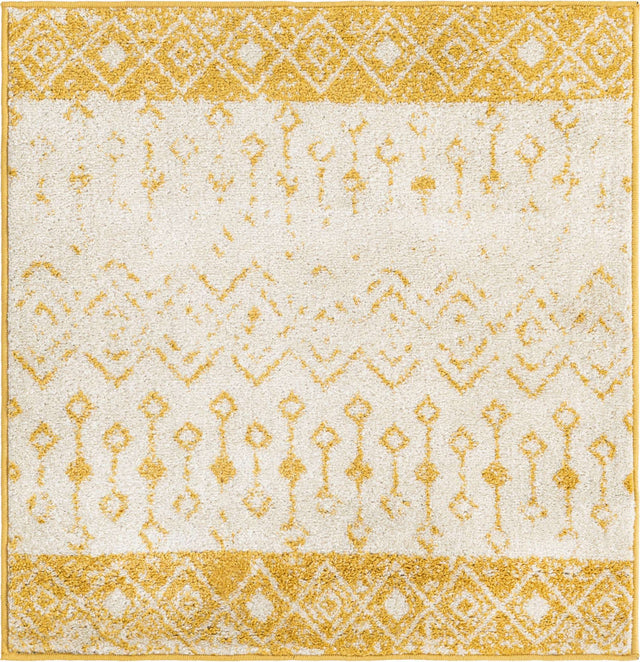 Ivory and Yellow 3' 1 x 3' 1 Tribal Trellis Square Area Rug Geometric Southwestern Inspired Durable Carpet for Home Interior Design for Sale at Rug Engine