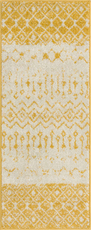 Ivory and Yellow 2' x 5' 3 Tribal Trellis Runner Area Rug Geometric Southwestern Inspired Durable Carpet for Home Interior Design for Sale at Rug Engine