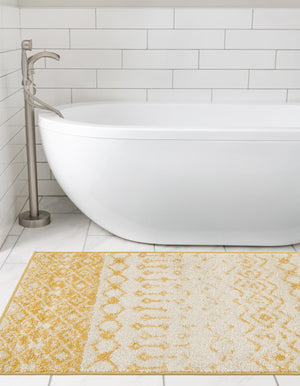 Ivory and Yellow 3' 3 x 16' 5 Tribal Trellis Runner Area Rug Geometric Southwestern Inspired Durable Carpet for Home Interior Design for Sale at Rug Engine