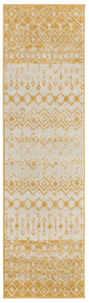 Ivory and Yellow 2' x 7' 1 Tribal Trellis Runner Area Rug Geometric Southwestern Inspired Durable Carpet for Home Interior Design for Sale at Rug Engine